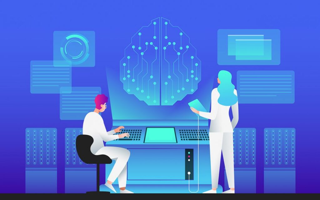 Una imagen de una computadora moderna con un gráfico en su pantalla que representa una red neuronal, simbolizando el uso de la inteligencia artificial en la tecnología actual